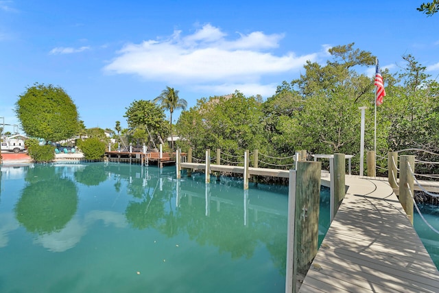 view of swimming pool with a dock