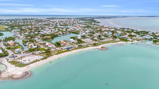 drone / aerial view with a water view and a view of the beach