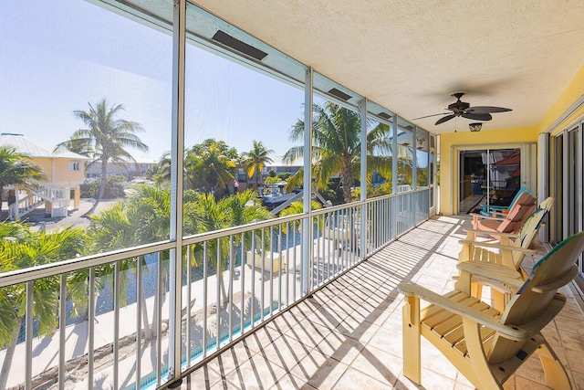 balcony featuring ceiling fan