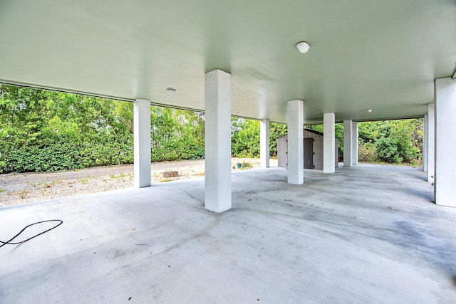 view of patio with a shed