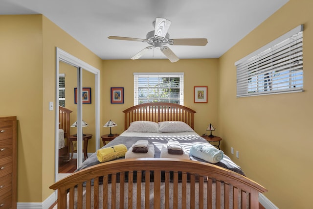 bedroom with a closet and ceiling fan