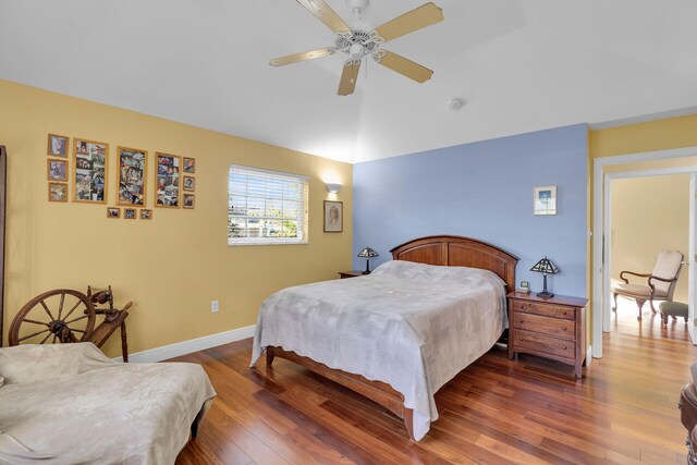 260 3rd St, Key Colony, FL 33051 - bedroom with lofted ceiling, wood finished floors, and ceiling fan