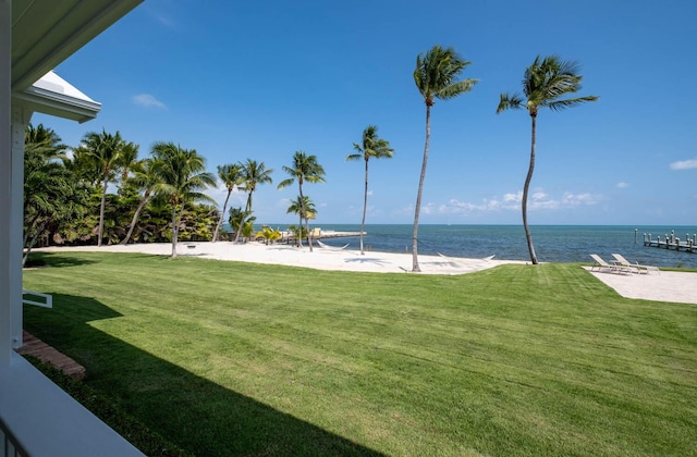 view of yard with a water view