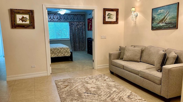 97501 Overseas Hwy Unit 809, Key Largo, FL 33037 - living room with light tile patterned floors and a ceiling fan