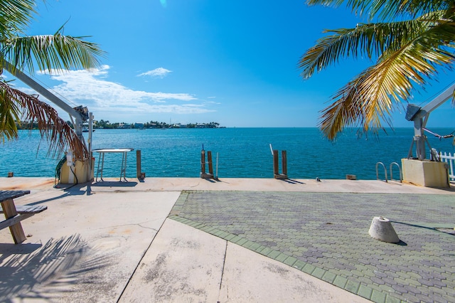 view of dock with a water view