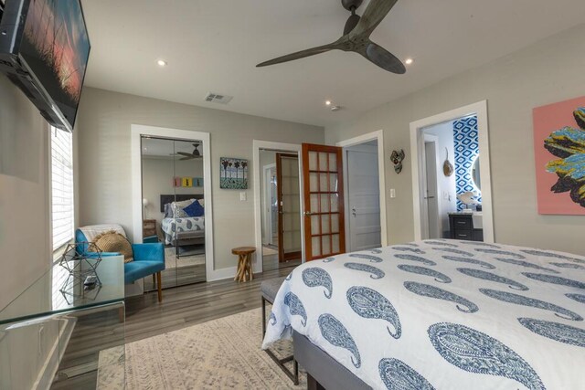 1014 Truman Ave Unit 3, Key West, FL 33040 - bedroom featuring multiple closets, visible vents, wood finished floors, recessed lighting, and a ceiling fan