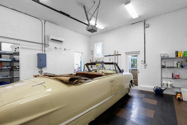 3300 Riviera Dr, Key West, FL 33040 - garage with a garage door opener, a wall mounted air conditioner, and electric panel