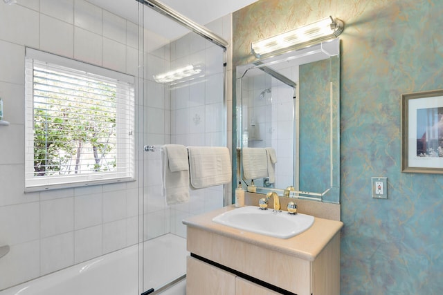3300 Riviera Dr, Key West, FL 33040 - bathroom featuring vanity and shower / bath combination with glass door