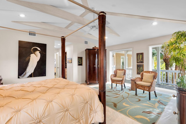3300 Riviera Dr, Key West, FL 33040 - bedroom with recessed lighting, beam ceiling, and access to outside