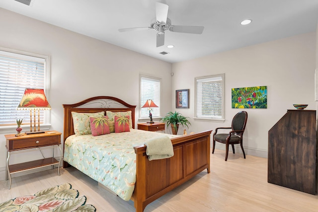 3300 Riviera Dr, Key West, FL 33040 - bedroom with light wood-style flooring, recessed lighting, ceiling fan, and baseboards