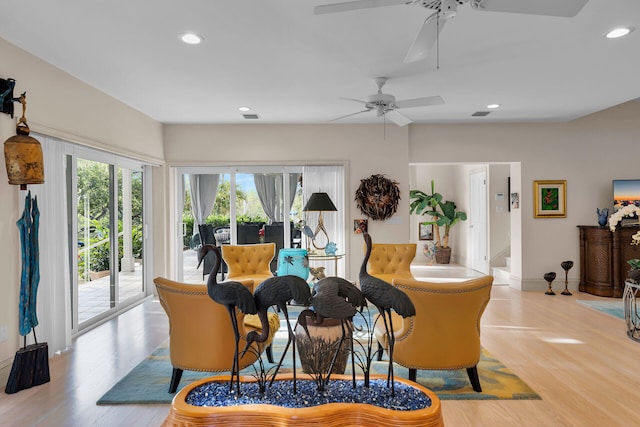 3300 Riviera Dr, Key West, FL 33040 - living area with plenty of natural light, a ceiling fan, recessed lighting, light wood-style floors, and baseboards