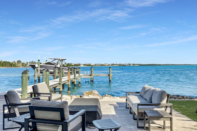 view of dock with a water view