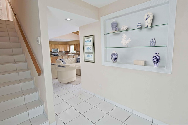 interior space with tile patterned flooring and built in features