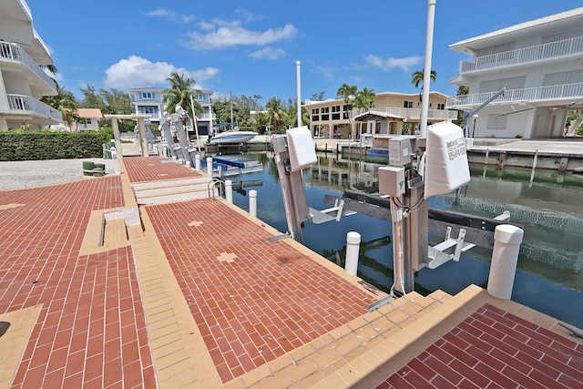 view of dock with a water view