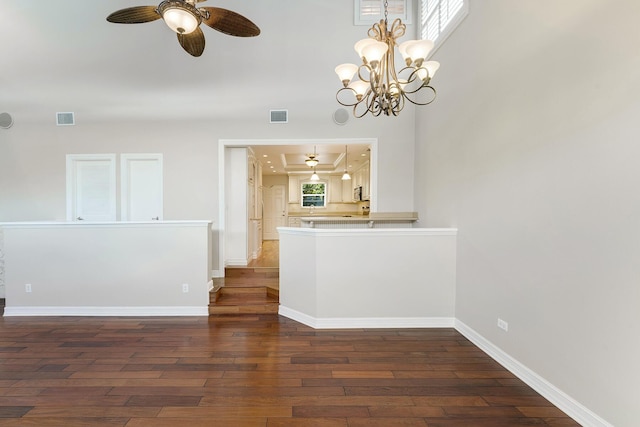 interior space with dark hardwood / wood-style floors and ceiling fan