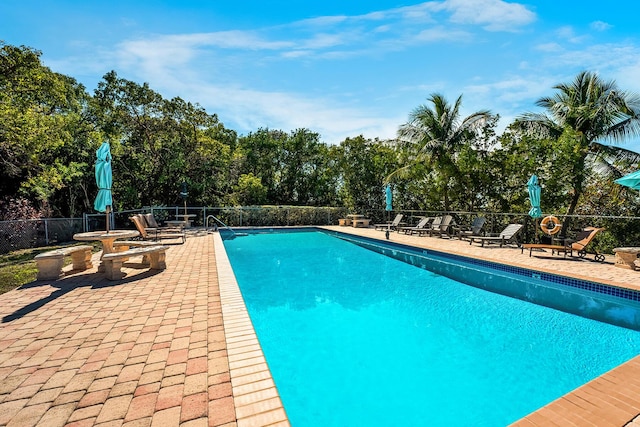 view of swimming pool featuring a patio area