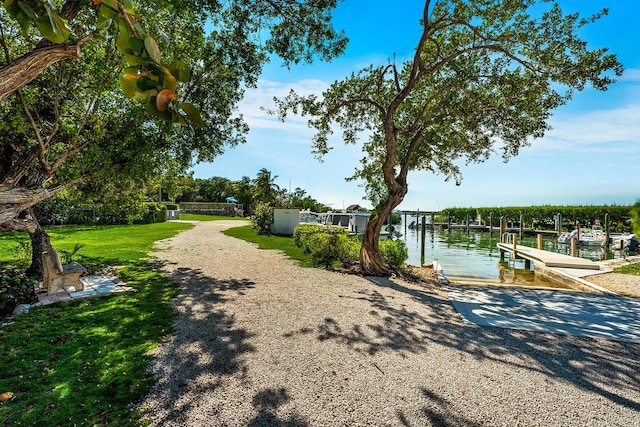 view of dock with a water view