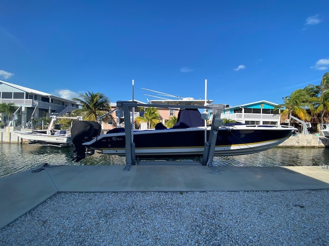 view of dock with a water view