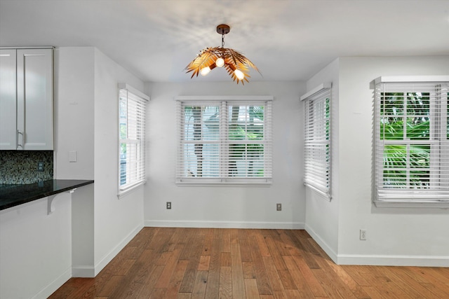 unfurnished dining area featuring wood-type flooring