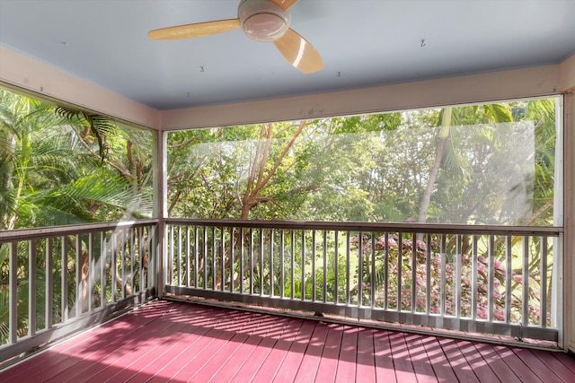 wooden deck with ceiling fan