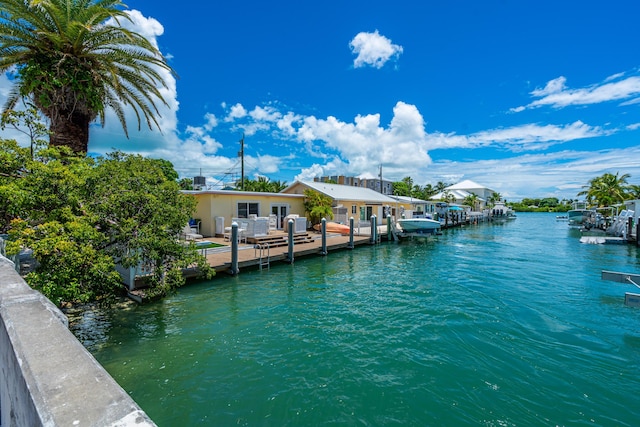 dock area with a water view