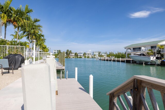 dock area with a water view