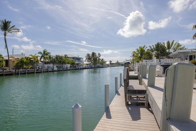 view of dock with a water view