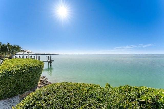 water view featuring a dock