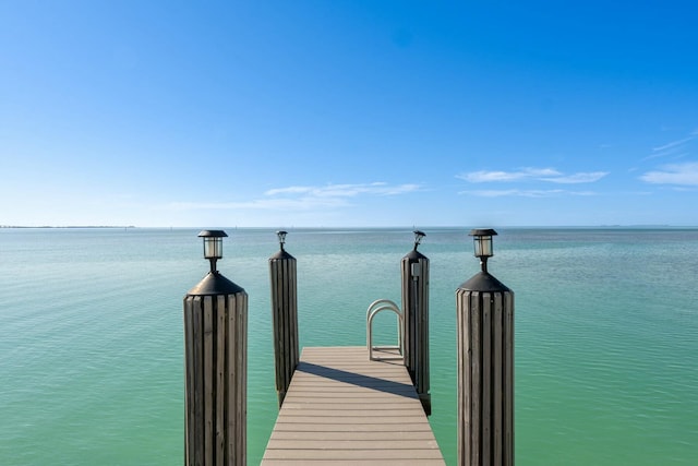 view of dock with a water view