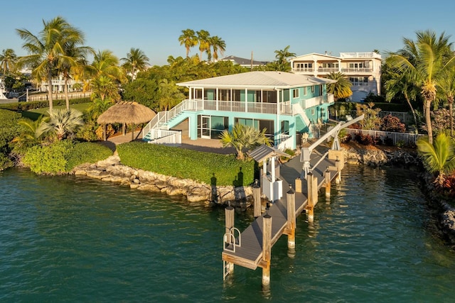 dock area with a water view