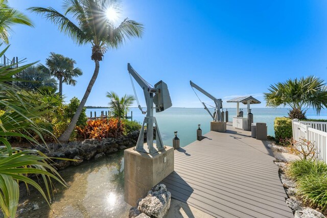 view of dock with a water view