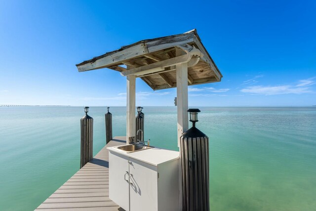 view of dock with sink and a water view