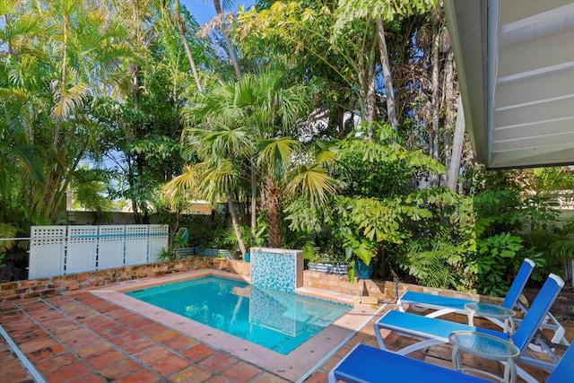 view of swimming pool featuring a patio area