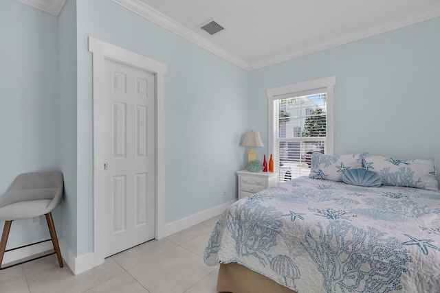 tiled bedroom with crown molding