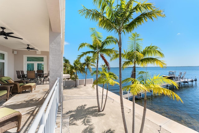 3742 Seagrape St, Big Pine, FL 33043 - view of patio with a water view, ceiling fan, and outdoor dining area