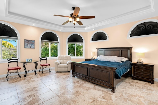 3742 Seagrape St, Big Pine, FL 33043 - bedroom with a raised ceiling, multiple windows, baseboards, recessed lighting, and a ceiling fan