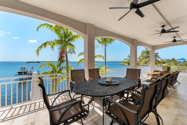 3742 Seagrape St, Big Pine, FL 33043 - view of patio / terrace featuring a water view and ceiling fan