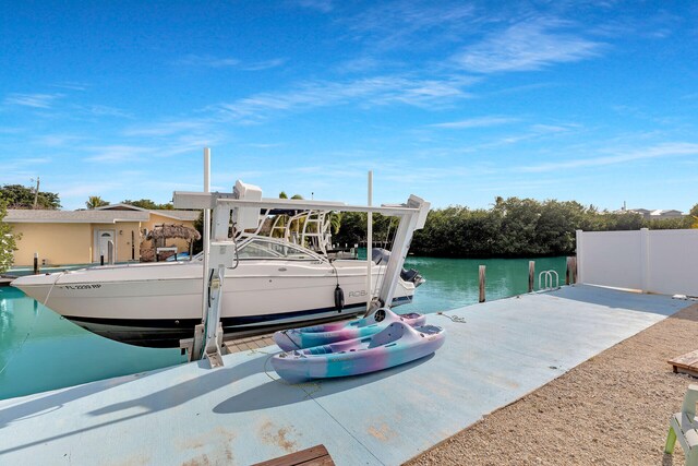 view of dock with a water view