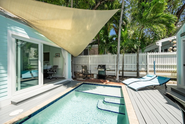 view of swimming pool featuring a grill