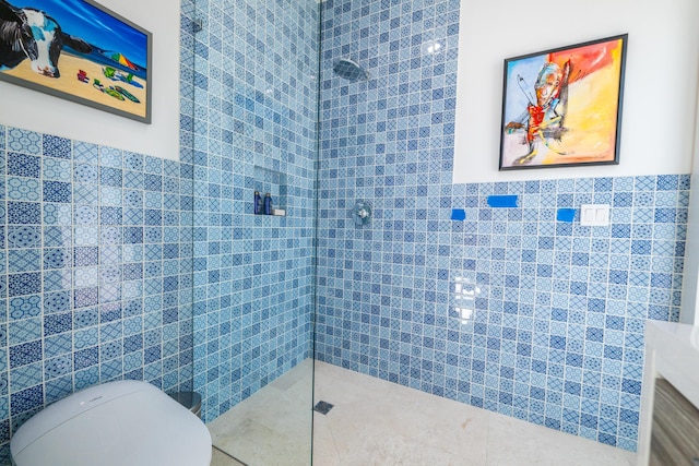 316 Southard St, Key West, FL 33040 - full bath with a tile shower, tile walls, toilet, and vanity