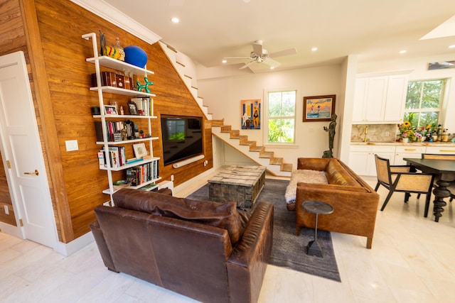 316 Southard St, Key West, FL 33040 - living room with recessed lighting, stairway, and a ceiling fan