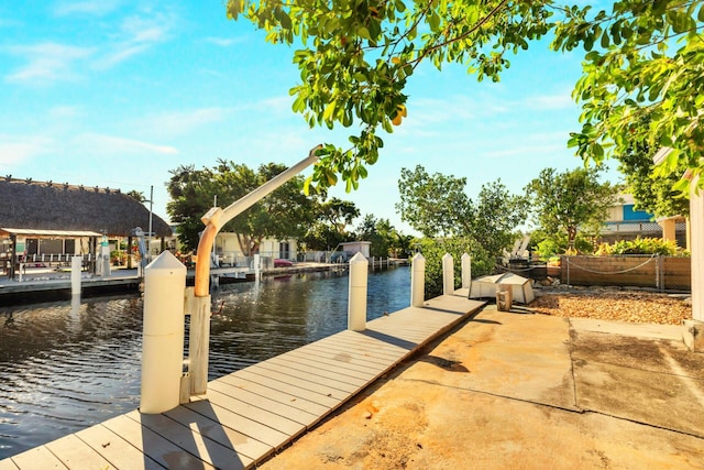 dock area featuring a water view