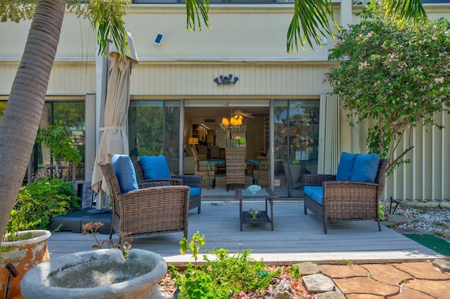 exterior space featuring outdoor lounge area and a deck