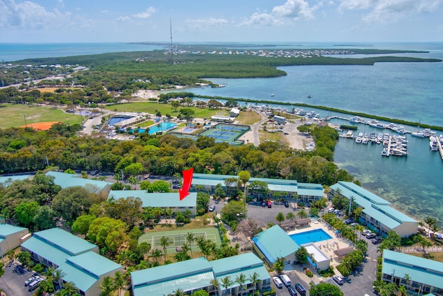 aerial view with a water view