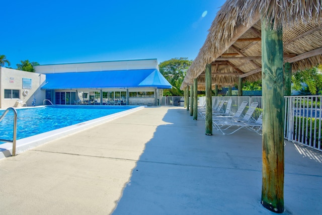 view of pool featuring a gazebo and a patio area