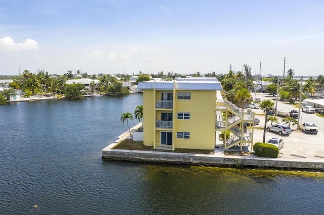 exterior space featuring a water view