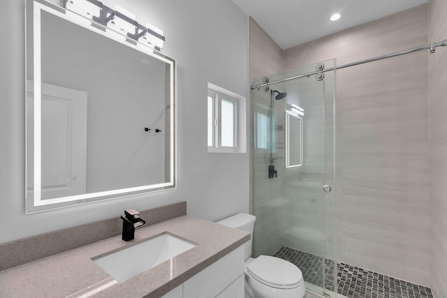 811 La Paloma Rd, Key Largo, FL 33037 - full bathroom featuring toilet, a shower stall, vanity, and recessed lighting
