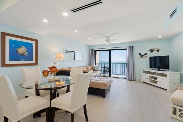 dining space featuring ceiling fan