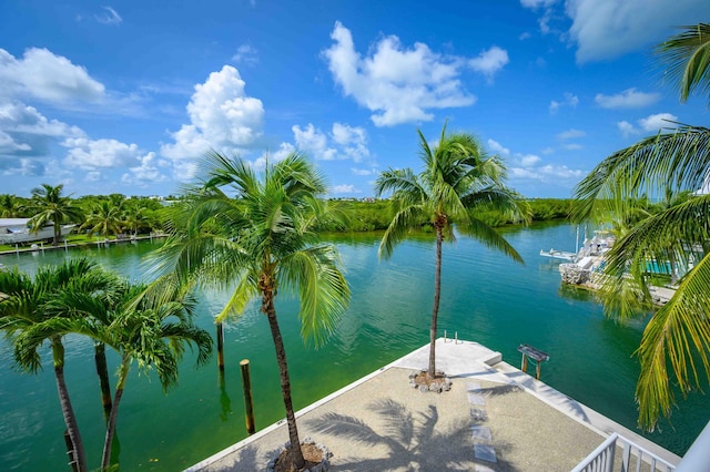 dock area with a water view