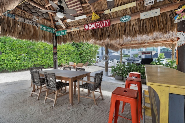 view of patio featuring a gazebo and ceiling fan